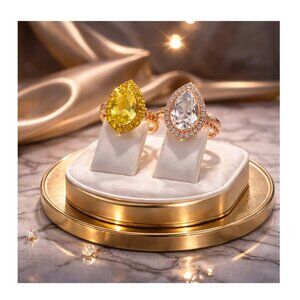 Pear Cut Yellow & White Crystal Bling Rings